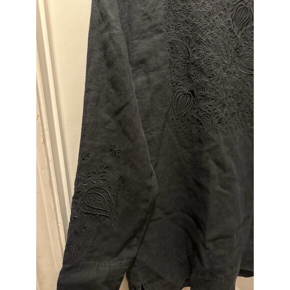 J. JILL 100% Linen Embroidered Jacket Womens Size Small Black CottageCore Boho - Picture 7 of 10